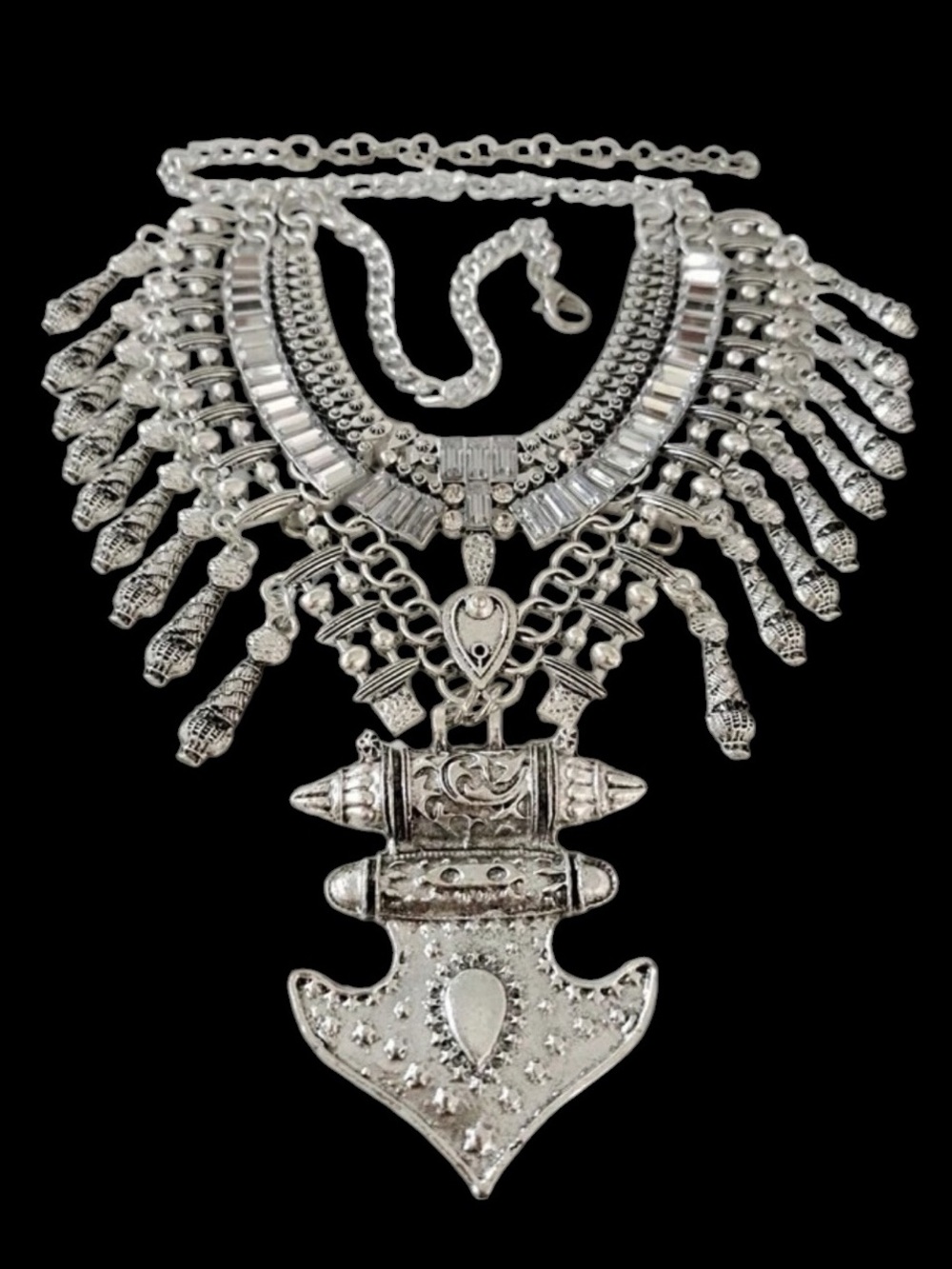 La Boheme Silver Statement Necklace Plated Adjustable Bib Necklace Unique
